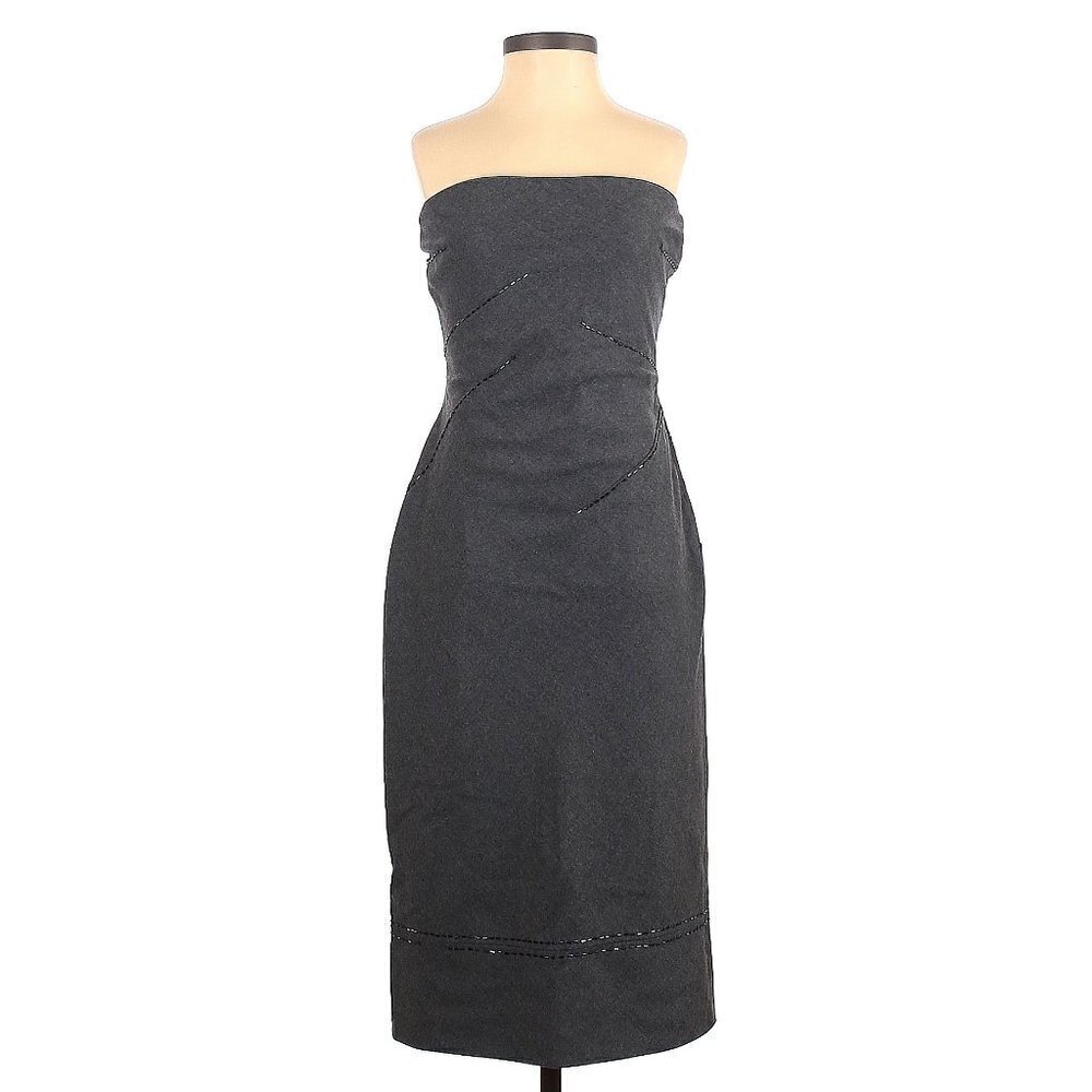 NWT Iceberg Gray Wool Silk Blend Luxury Beaded Fitted Strapless Dress